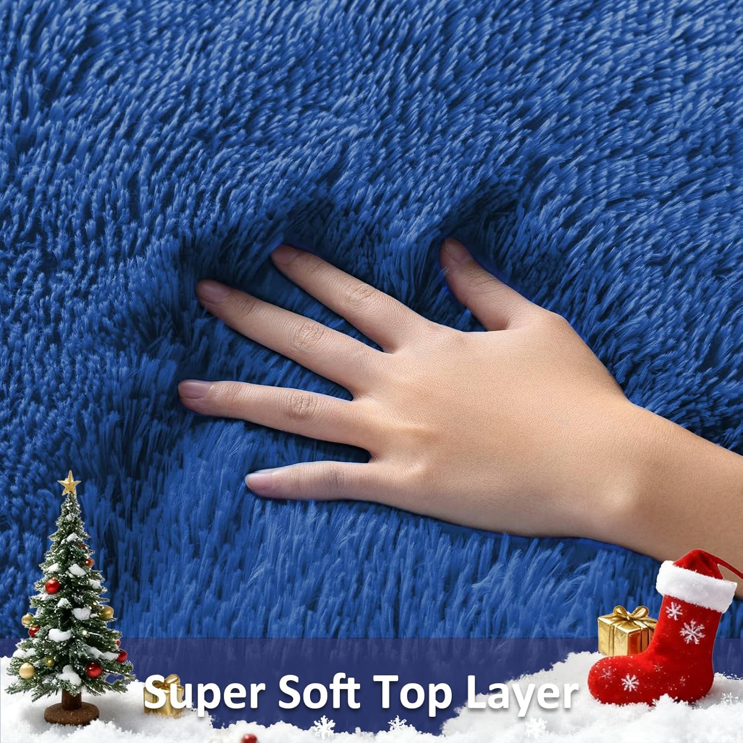 Ophanie 5x8 Blue Area Rug - Soft Plush Shaggy Carpet for Living Room & Kids Nursery Decor
