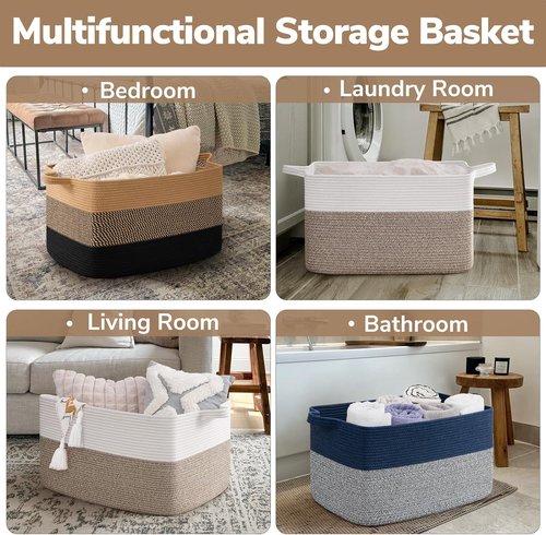Goodpick Large Wicker Blanket Basket - Decorative 22" x 17" x 12" Storage for Living Room & Kids' Toys