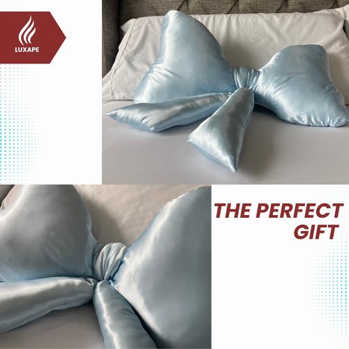 Luxape Bow Pillow - Big Coquette Throw Pillow - Bow Shaped Pillow - Silky Satin - Coquette Decor - Bow Room - Baby Blue Pillow - Nursery Decorations - Cute Room (Baby Blue)