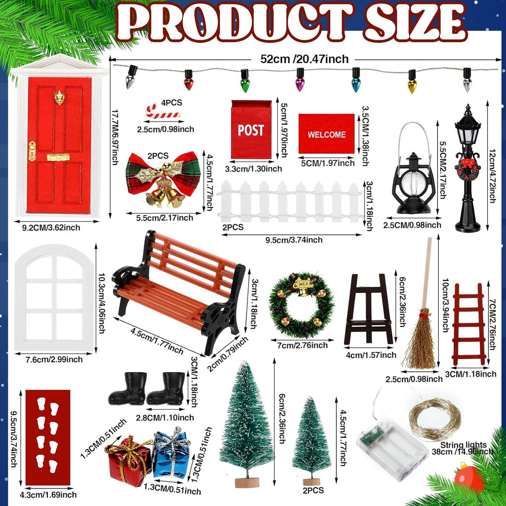 Syhood 29 Pcs Christmas Fairy Door Kit - Enchanted Miniature Outdoor Decor for Holiday Magic