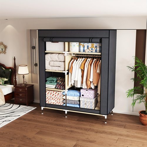 ArluKin Portable Wardrobe Closet Durable and Easy to Assemble Heavy Duty Clothes Rack with Non-Woven Cover Fabric Best for Bedroom and Easy Storage and Organization (Grey-C)