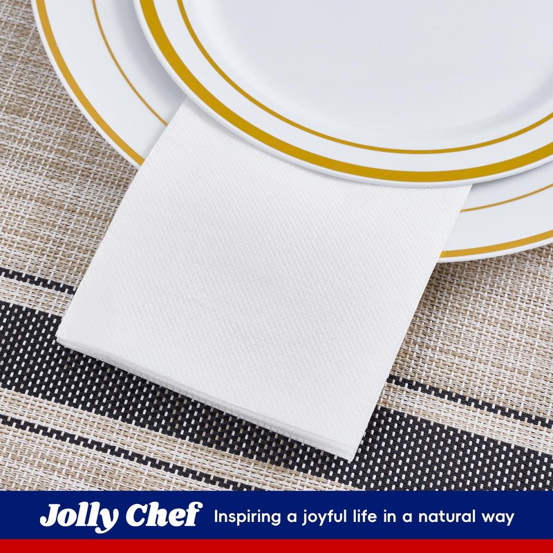 JOLLY CHEF 400 Pack Disposable Paper Napkins, Soft Bathroom Napkins Guest Disposable, 2-Ply White Paper Hand Towels for Halloween, Wedding, Thanksgiving