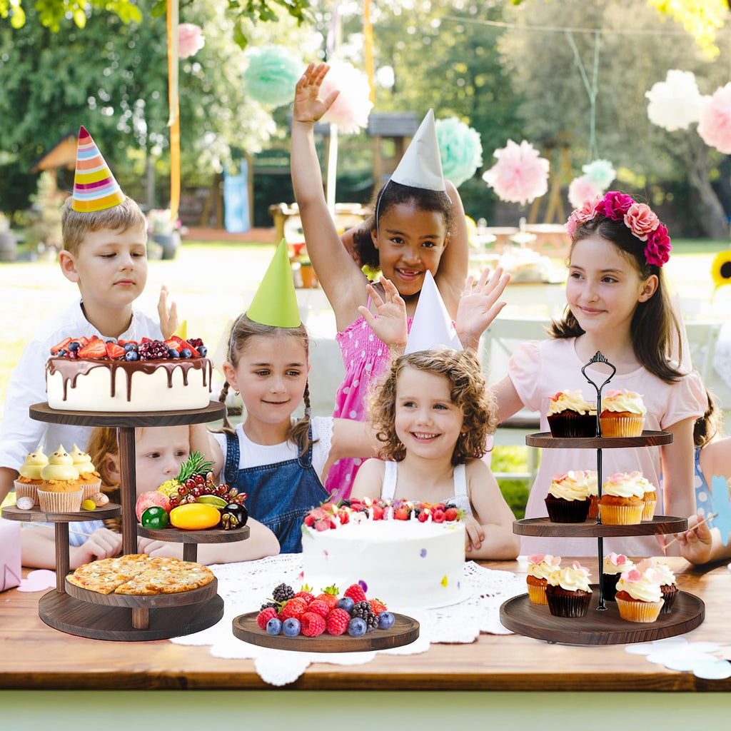 LARDUX Wooden Dessert Table Display Set - 4 Tier Cupcake Stand, 3 Tier Dessert Stand, 2Pcs Round Serving Trays,1Pcs Rectangular Trays for Party, Wedding, Baby Shower