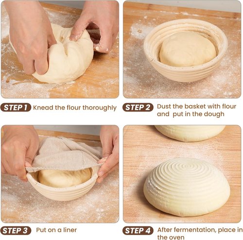 Kikcoin 5-Inch Banneton Bread Proofing Basket Set of 6 | Perfect for Mini Sourdough Baking