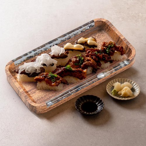 HOWFAQUI Handmade Acacia Wood Charcuterie Board with Resin & Seashell Design – 13x7” Cheese Board & Serving Tray for Appetizers, Snacks, Kitchen & Table Decor