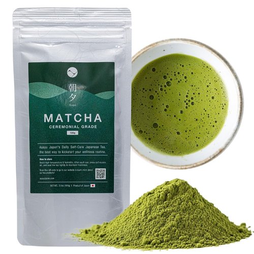 Asayu Japan Matcha Powder - Ceremonial Grade Green Tea from Shizuoka | 100g Pouch, Authentic Japanese Taste
