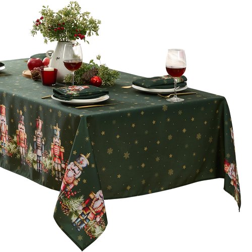 Newbridge Christmas Nutcracker Border 60 x 84 Inch Rectangle Fabric Tablecloth, Hunter Green Holiday Table Cover for Dinner Party and Banquet