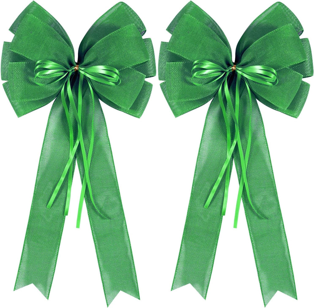 Regine Switzerland St. Patrick's Day Wreath Bow Decor - 2 PCS Green Burlap & Glitter Tree Topper