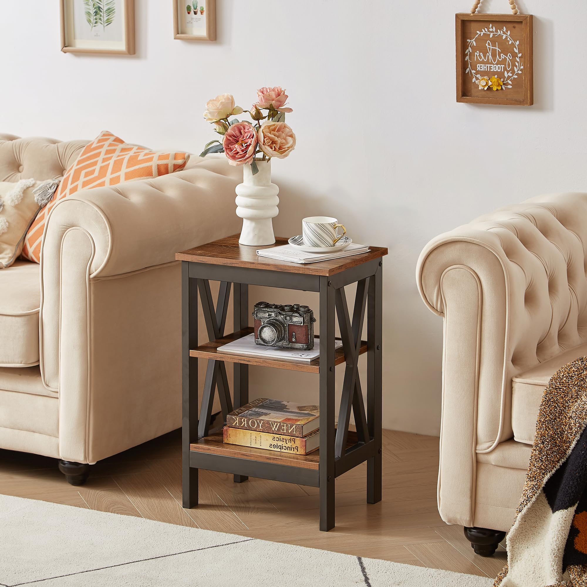 VECELO Modern Nightstands X-Design Side End Table Night Stand with Storage Shelf for Bedroom,Living Room,