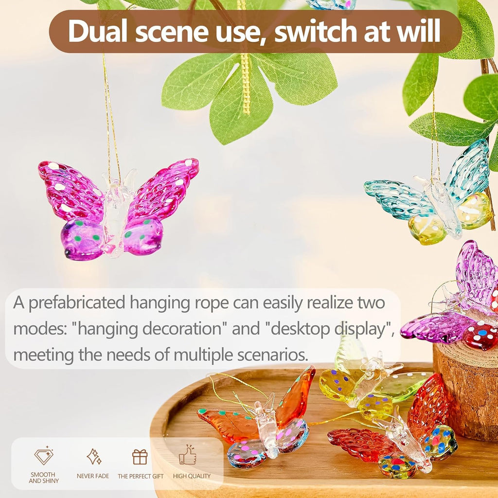 Skiennix Glass Butterfly Ornaments - 4pcs Hanging Crystal Decor for Home Windows | 1.7 Inch