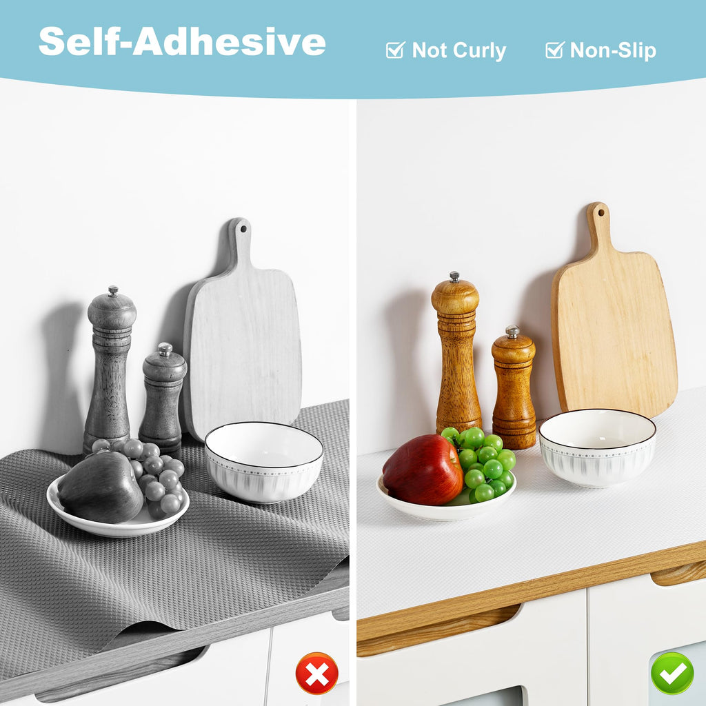 Self Adhesive Cabinet Shelf Liner: Peel and Stick White Waterproof Contact Paper - Non-Slip Removable Kitchen Drawers Liners for Pantry Cupboard 10" W x 144" L