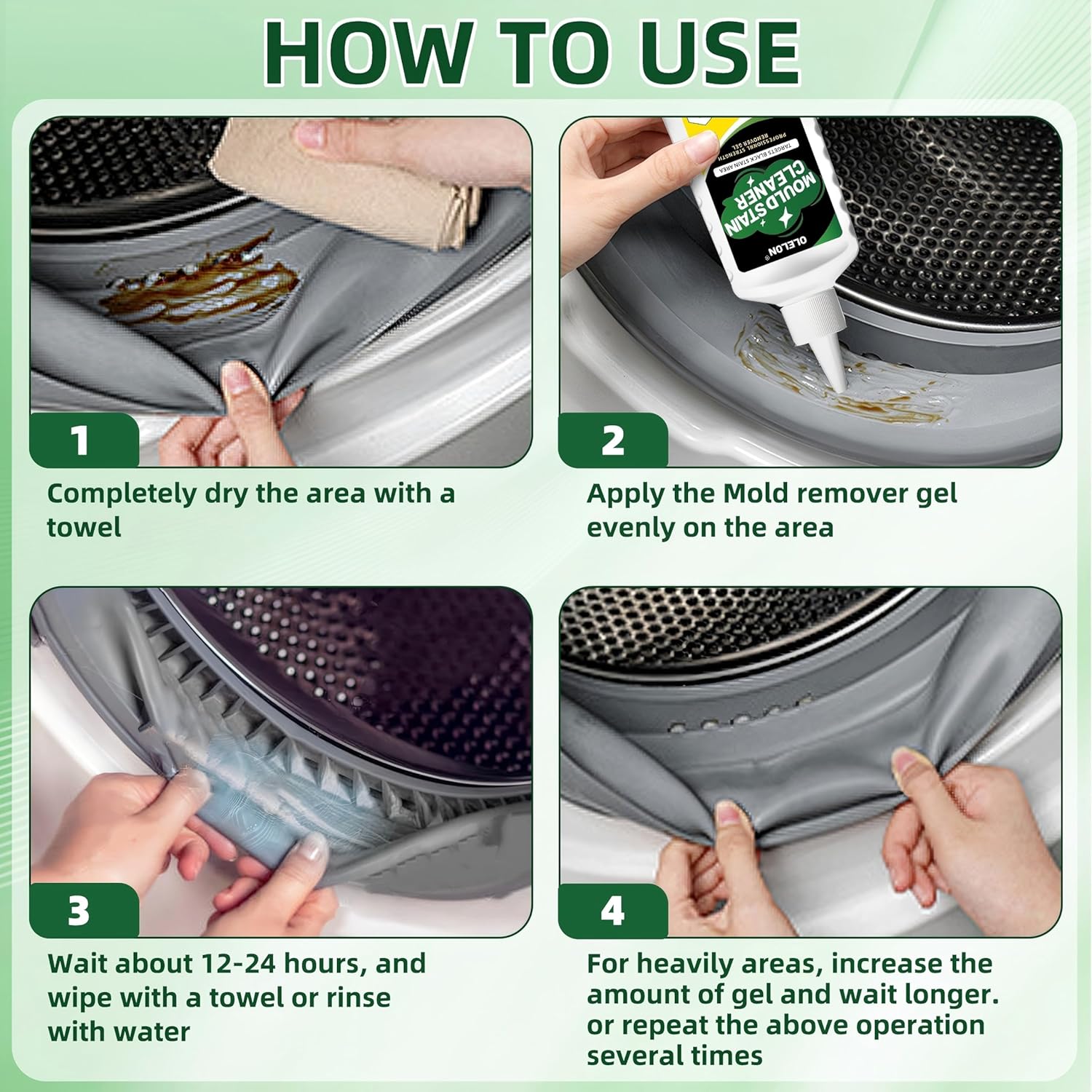 OLELON Mold Stain Remover Gel - Powerful Washing Machine Cleaner for Rubber & Grout - 300ML