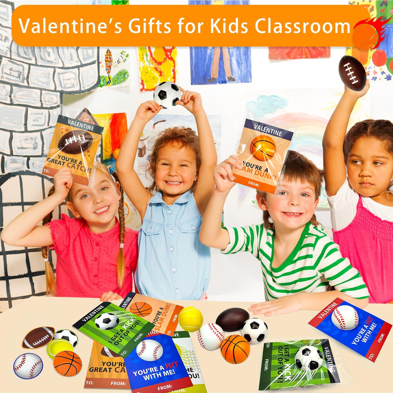 Valentine's Day Sports Gifts - 20 Pack Foam Sport Ball Toys with Exchange Cards for Kids