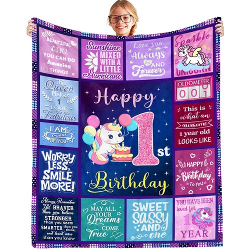 One Year Old Girl Birthday Gifts - Ultra Soft Blanket for 1st Birthday Girl Gifts,Present for One Year Old Baby Girl Celebration Fleece Throw Blanket 50"x40"