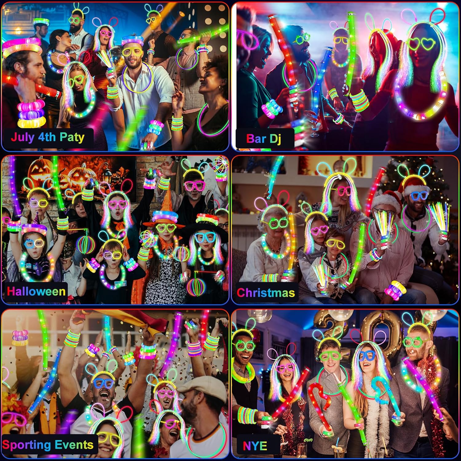 SHQDD Glow in the Dark Party Supplies - 100 Neon Glow Sticks & 56 LED Light Up Toys for Kids & Adults
