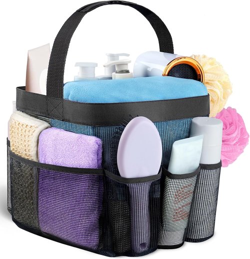 Attmu Mesh Shower Caddy - Portable College Dorm Organizer with 8 Pockets | Quick-Dry Hanging Bathroom Bag
