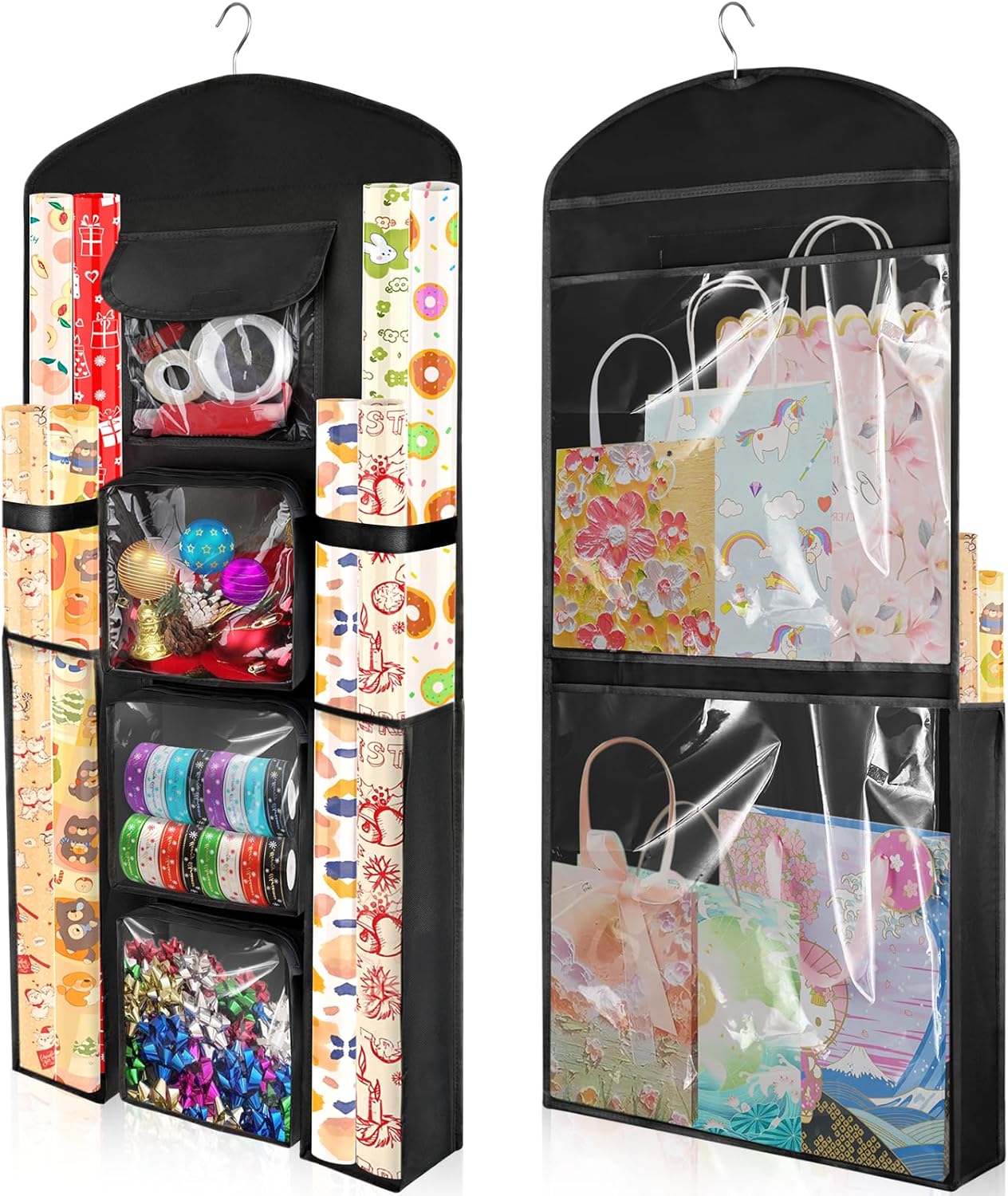 Woodoulogy Gift Wrapping Paper Storage - 40"x17" Black Double-Sided Organizer for Christmas Wrap