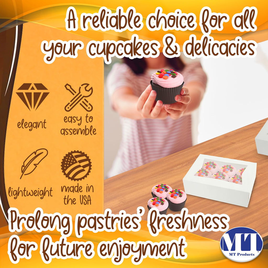 MT Products Cupcake Boxes 8" x 5.75" x 2.5" - Auto Pop-Up Bakery Boxes with Window (Pack of 25) - Made in the USA