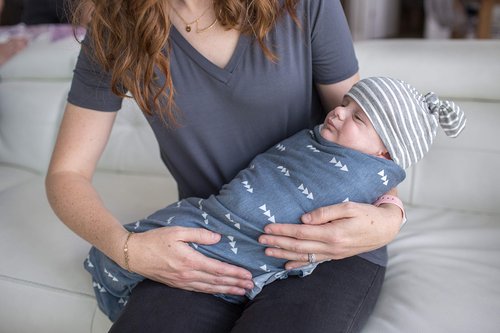 Copper Pearl Large Premium Knit Baby Swaddle Receiving Blanket Navy and White Triangles North