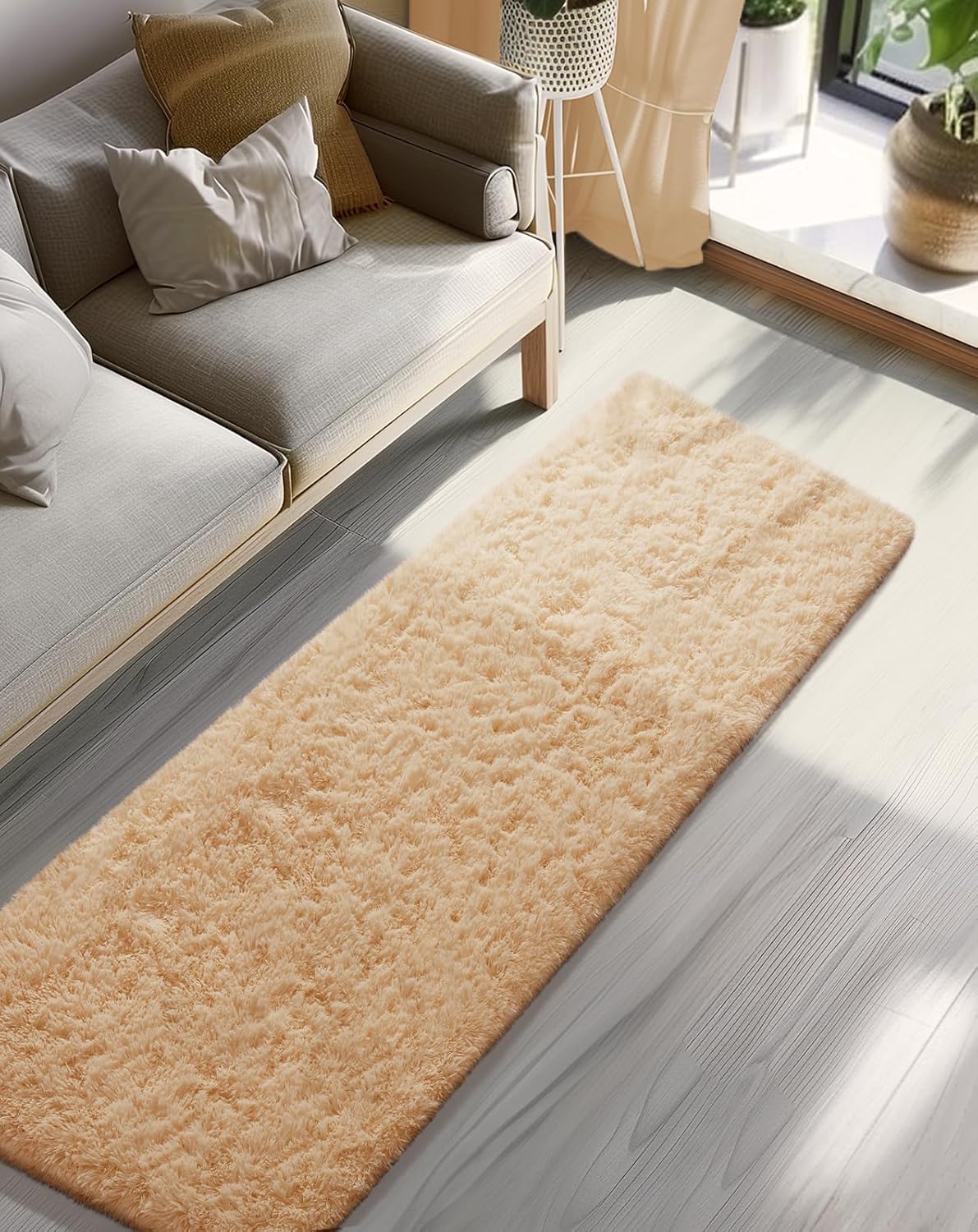 Ophanie 2x8 Non-Slip Runner Rug - Soft Fluffy Shaggy Carpet for Hallway, Bedroom, and Nursery Decor