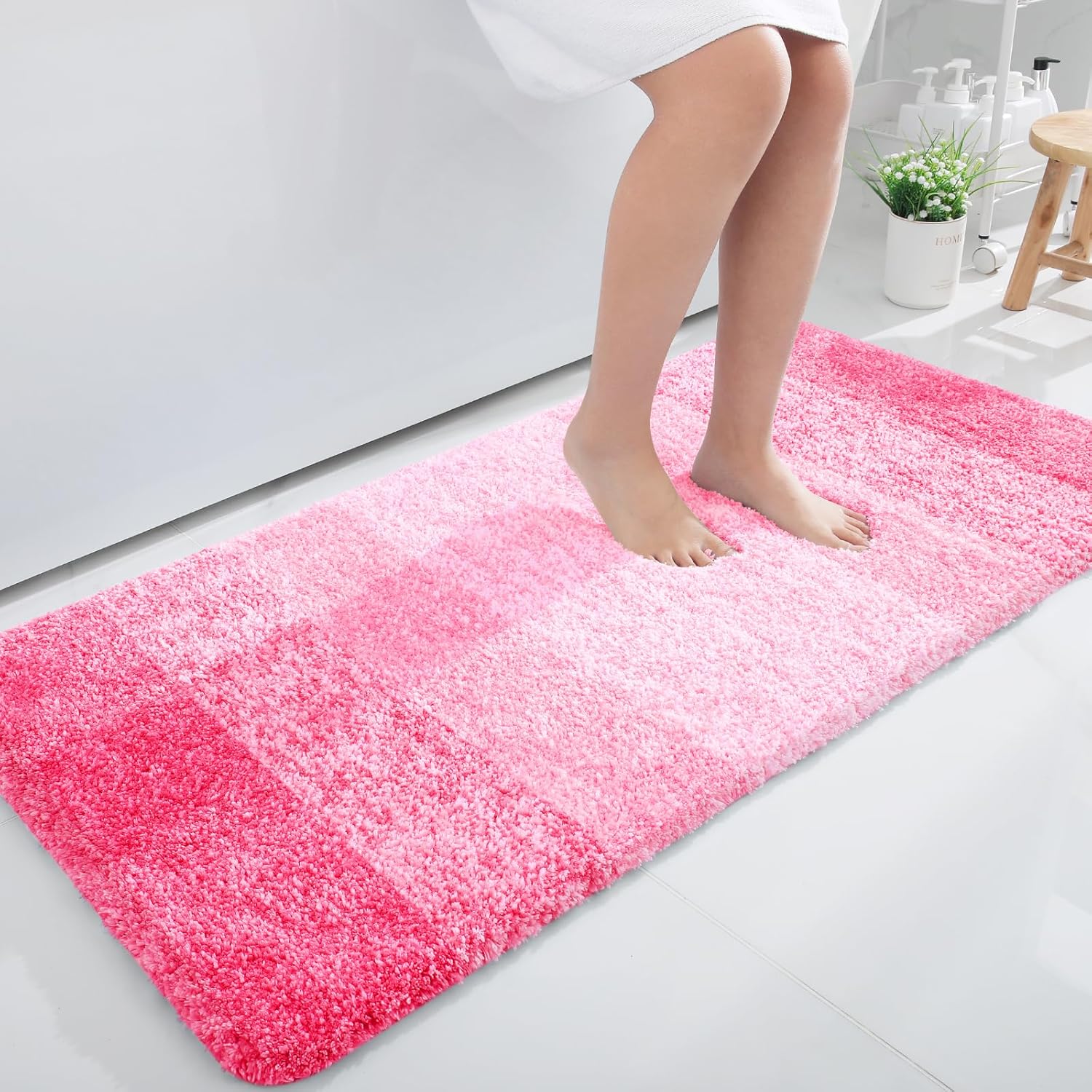 OLANLY Large Bathroom Rugs - Extra Soft Microfiber Mat 50x30 | Quick Dry & Machine Washable - Pink