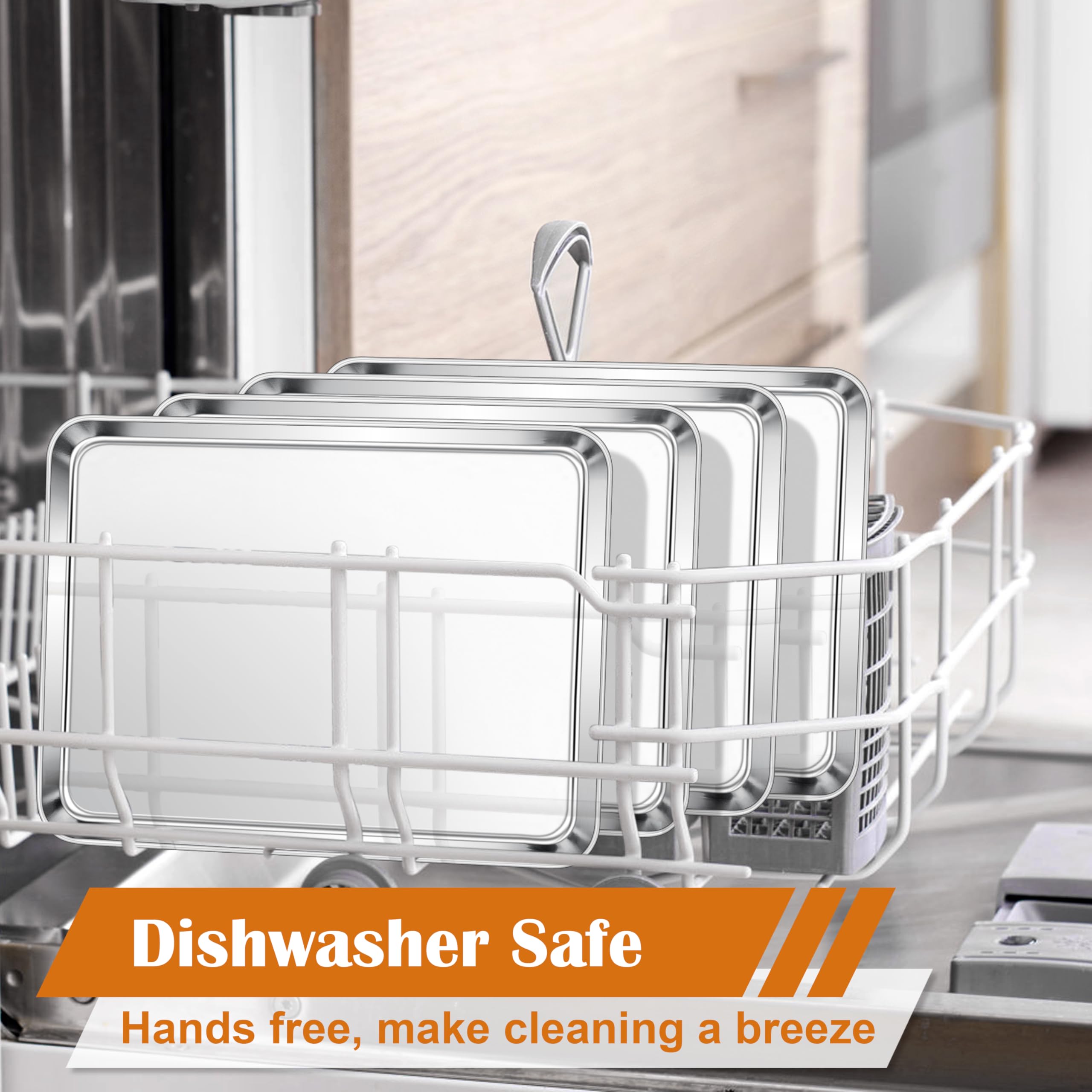 E-far Small Baking Sheet Set of 4, 10.5”x8.3” Stainless Steel Cookie Sheets Pans, Compact Non-toxic Metal Toaster Oven Trays for Cake, Healthy & Rust Free, Mirror Finish & Dishwasher Safe