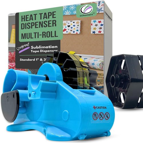 Echomerx Tape Dispenser - Multi-Roll Pre-Cut Sublimation & Heat Resistant for Cricut | 1" & 3" Large Core, Blue