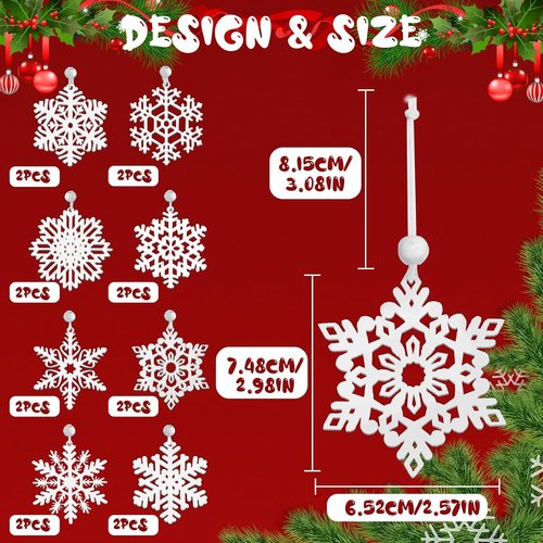 MEMOVAN 16PCS Wooden Snowflake Ornaments - 3-Inch White Hanging Decorations for Christmas Tree & Holiday Crafts