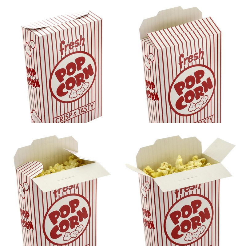 Snappy 5J Red & White Striped Close Top Popcorn Boxes - 50 Count, 3.3 oz. Capacity, 6.5" x 2.5” x 9.5” Popcorn Containers, Movie Night Supplies