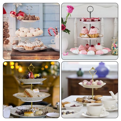 9 Set Cake Stand Hardware Kit Tiered Tray Hardware Fittings for Cake Stand,3 Tier Cake Stand Fittings Hardware Holder for Weeding,Party,Fruit Plate Handle,Cupcake Trays Serving Stand-Gold,Silver,Black