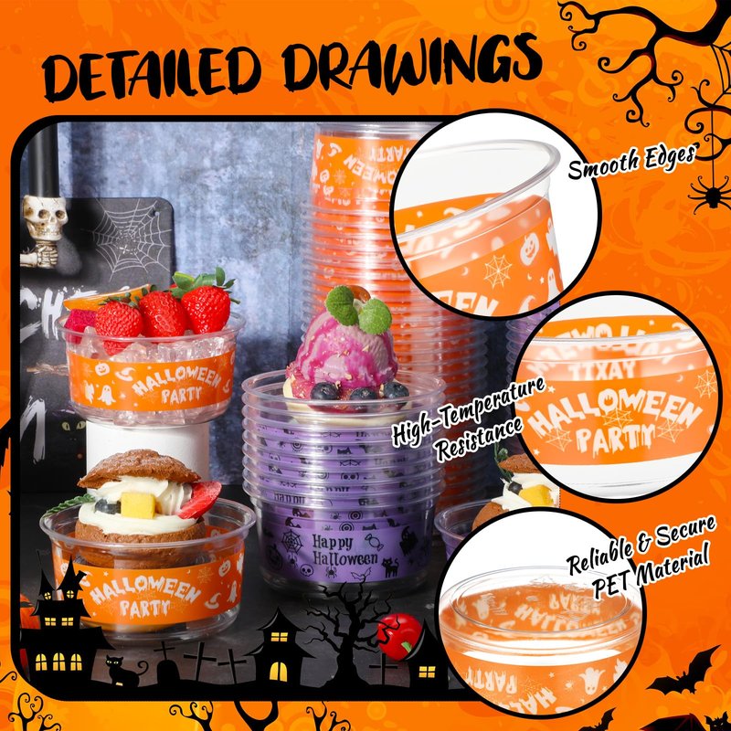 SiliFine 100 Pcs Halloween Candy Bowls 12 oz Plastic Clear Bowls Bulk Disposable Halloween Party Serving Dishes for Fruit, Candy, Desserts, Snacks, Soup, Salads, Parfaits