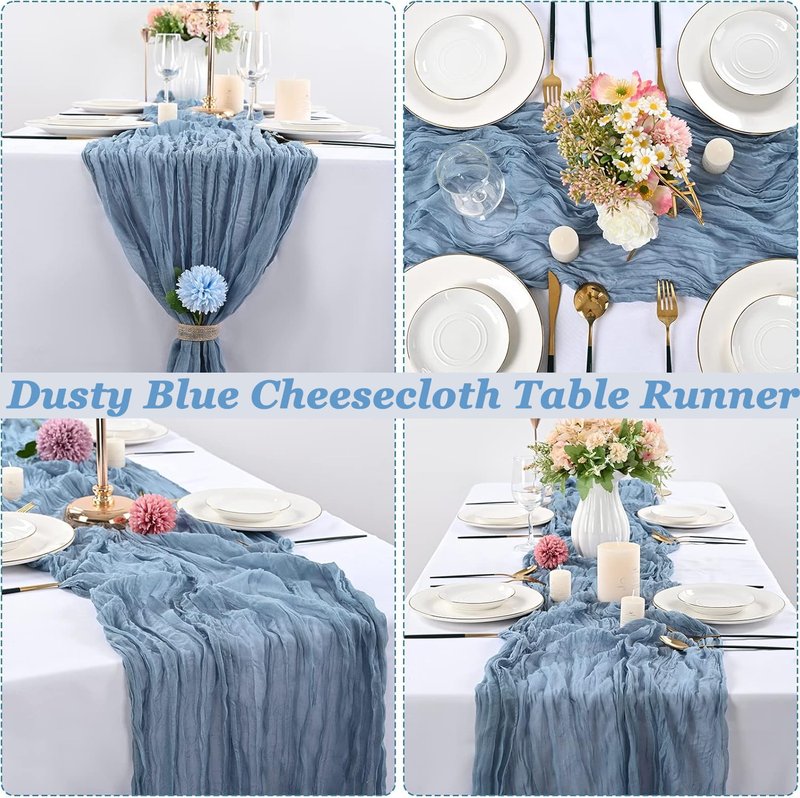 6 Pack Cheesecloth Table Runner - Sage Green Table Runner Boho Gauze Fabric Cheese Cloth Table Runners 35 x 120 Inch Rustic Sheer Runner for Romantic Wedding Table Decoration