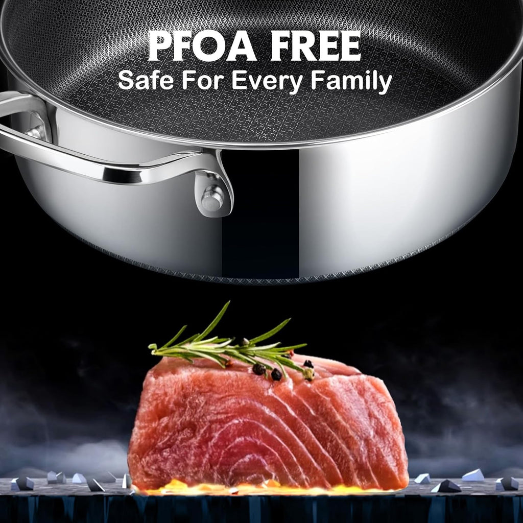 SNOWCLAD Nonstick Frying Pan with Lid - 5 Quart Hybrid Saute Pan | PFOA Free, Dishwasher & Oven Safe