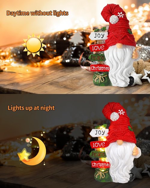 iStatue Christmas Gnome Figurine - Lighted Snowflake Sign | 9.4'' Resin Holiday Decor Gift