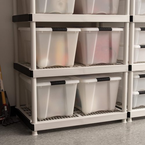 IRIS USA 54 QT Plastic Storage Box - BPA-Free, Durable Nestable Containers with Lid & Latches - Pearl | 4 Pack