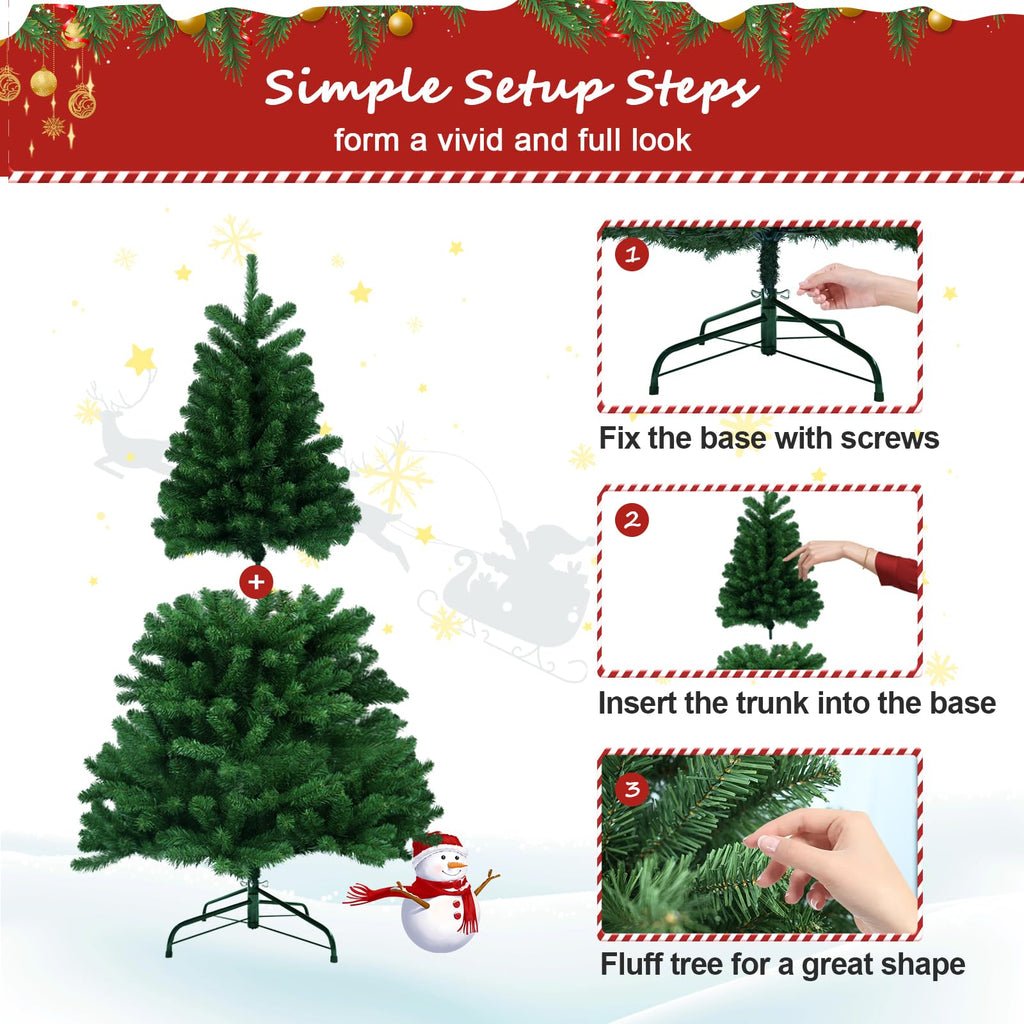 4ft Artificial Christmas Tree, Premium Hinged Spruce Christmas Trees Easy Assembly with Metal Foldable Stand, Fluffy Holiday Xmas Tree for Home Party Decoration
