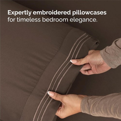King Size 4 Piece Sheet Set - Ultra-Soft Cooling Bed Sheets for Luxury Comfort - Deep Pockets, Wrinkle-Free - Oeko-Tex Certified - Brown