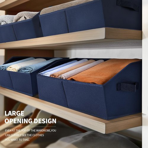 Homsorout Decorative Storage Baskets - Trapezoid Closet Bins with Handles, Navy Blue | 3 Pack for Home & Office Organization
