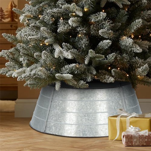 BAYN Metal Christmas Tree Collar, 23-Inch Diameter Base Cover Christmas Tree Ring Stand-Galvanized