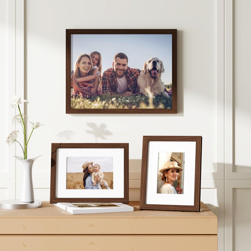 decorUhome 12x16 Picture Frame Set of 10, Display Photos 8.5x11 with Mat or 12x16 Unmatted for Picture Frames Collage Wall Decor, Brown