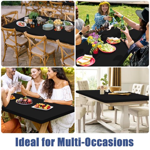 Moosfor Spandex 6 Foot Rectangle Table Cloth 2 Pack, Elastic Fitted Tablecloths for Picnic, Stretch Washable Patio Table Cover for Outdoor, Camping, Banquet and Parties (Black, 30"x72")
