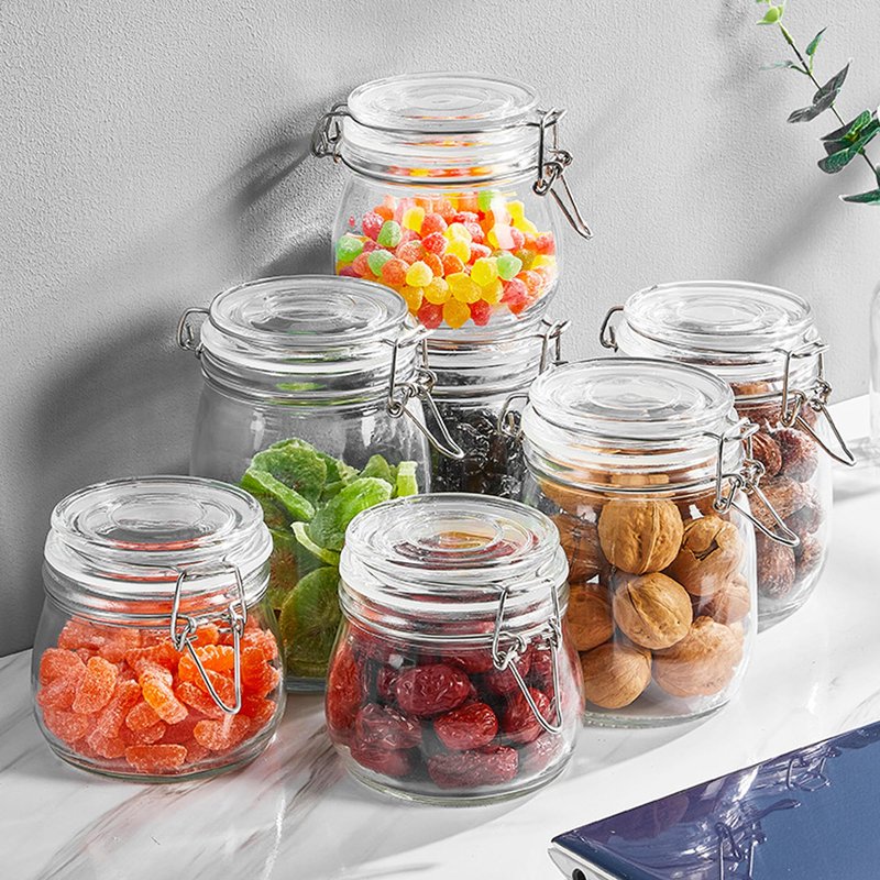 Glass Jars With Airtight Lid 16 Oz (Set Of 6) Wide Mouth Mason Glass Airtight Storage Canisters Leakproof For Coffee Sugar Nuts Spice Refrigerator Pickles & Preserves Tea For Fridge Kitchen Pantry