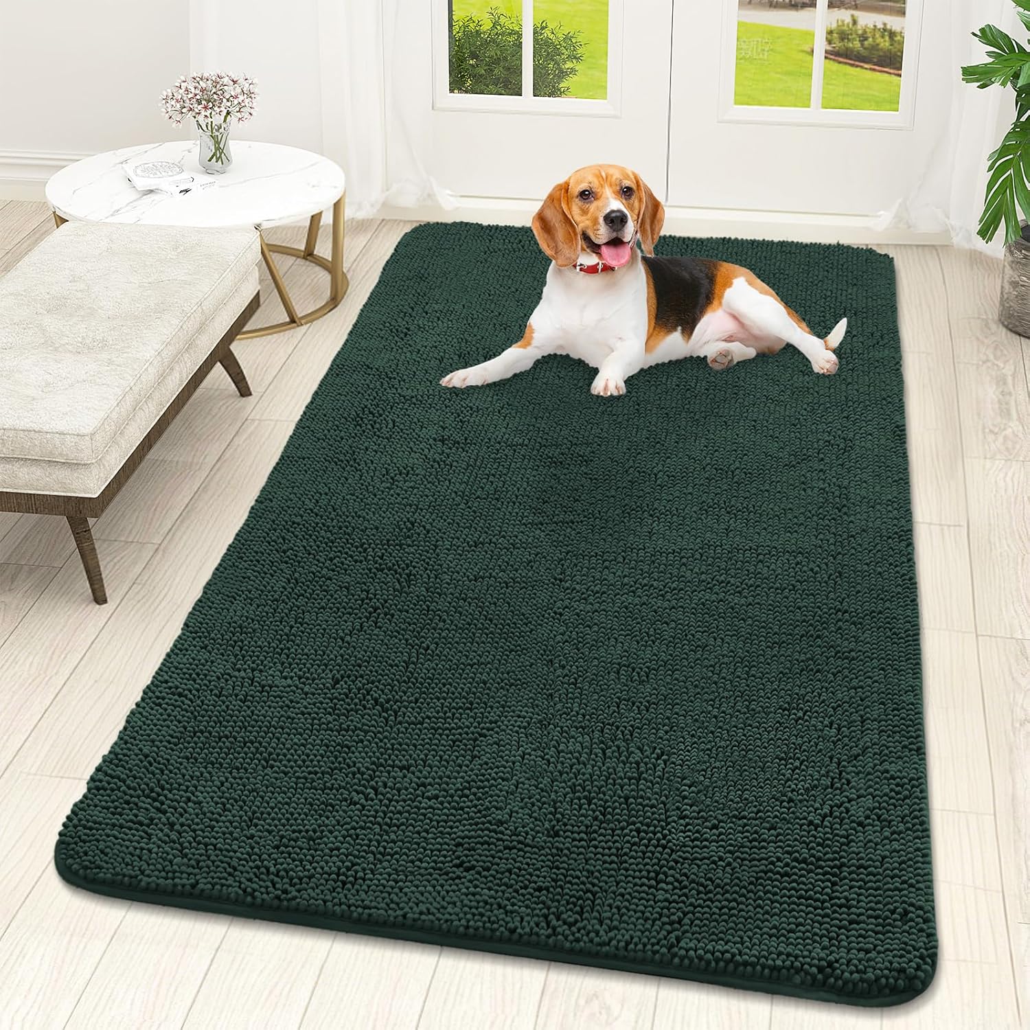 OLANLY Dog Door Mat - Absorbent Non-Slip Mud Mat for Indoor Use | 59x32 Inches, Blackish Green