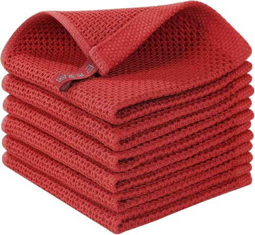 Homaxy Kitchen Dish Cloths - 100% Cotton Waffle Weave, Ultra Soft & Absorbent, 12x12 Inches, 6-Pack, Brick Red