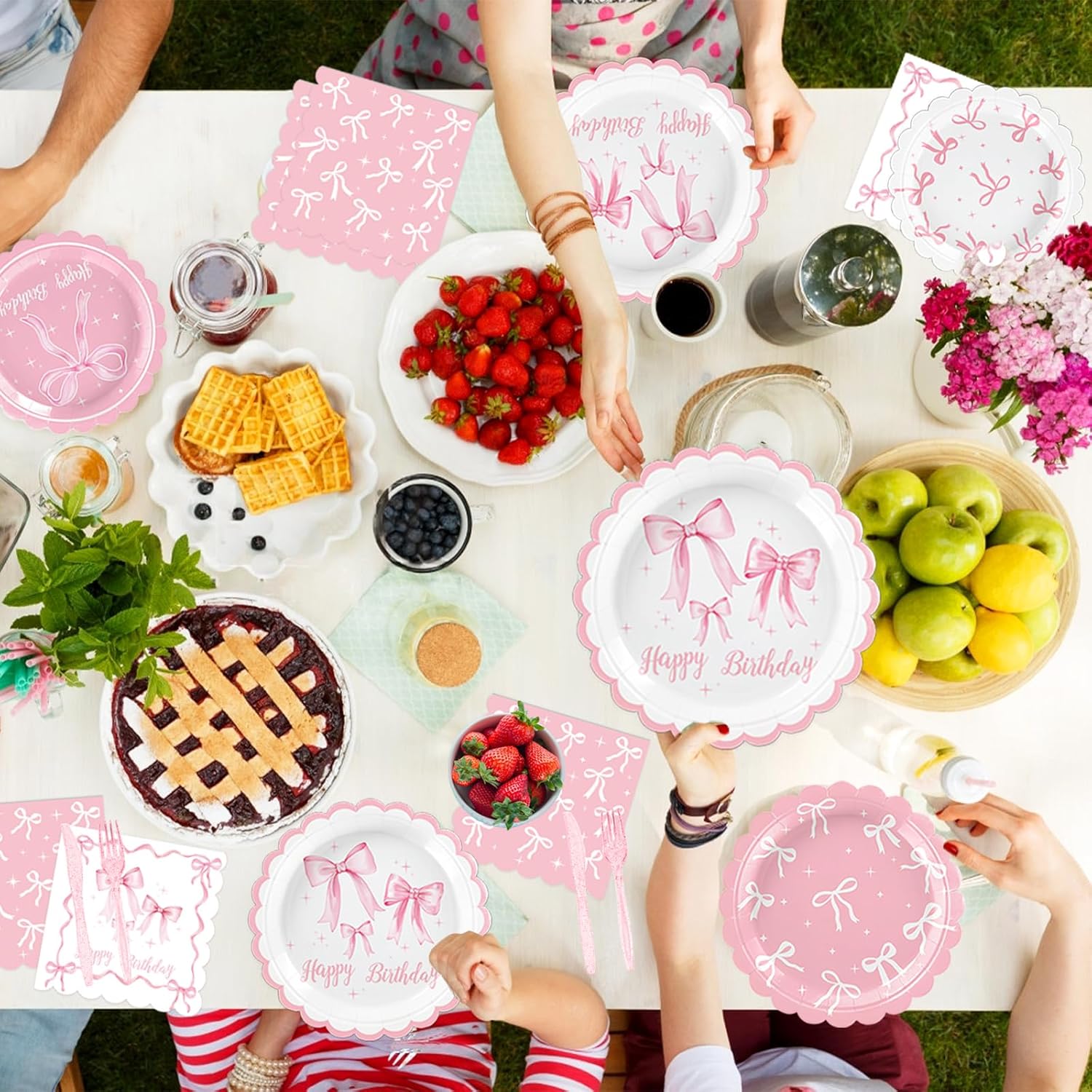 Pink Bow Birthday Decorations - Complete Party Set with Plates, Napkins, Balloons & More for 20 Guests