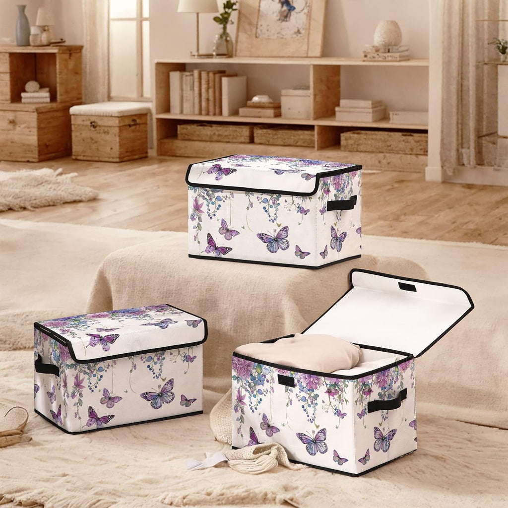 Skiennix Stackable Clothes Storage Bins - Fabric Organizers with Lids | 3 Pack for Home & Office