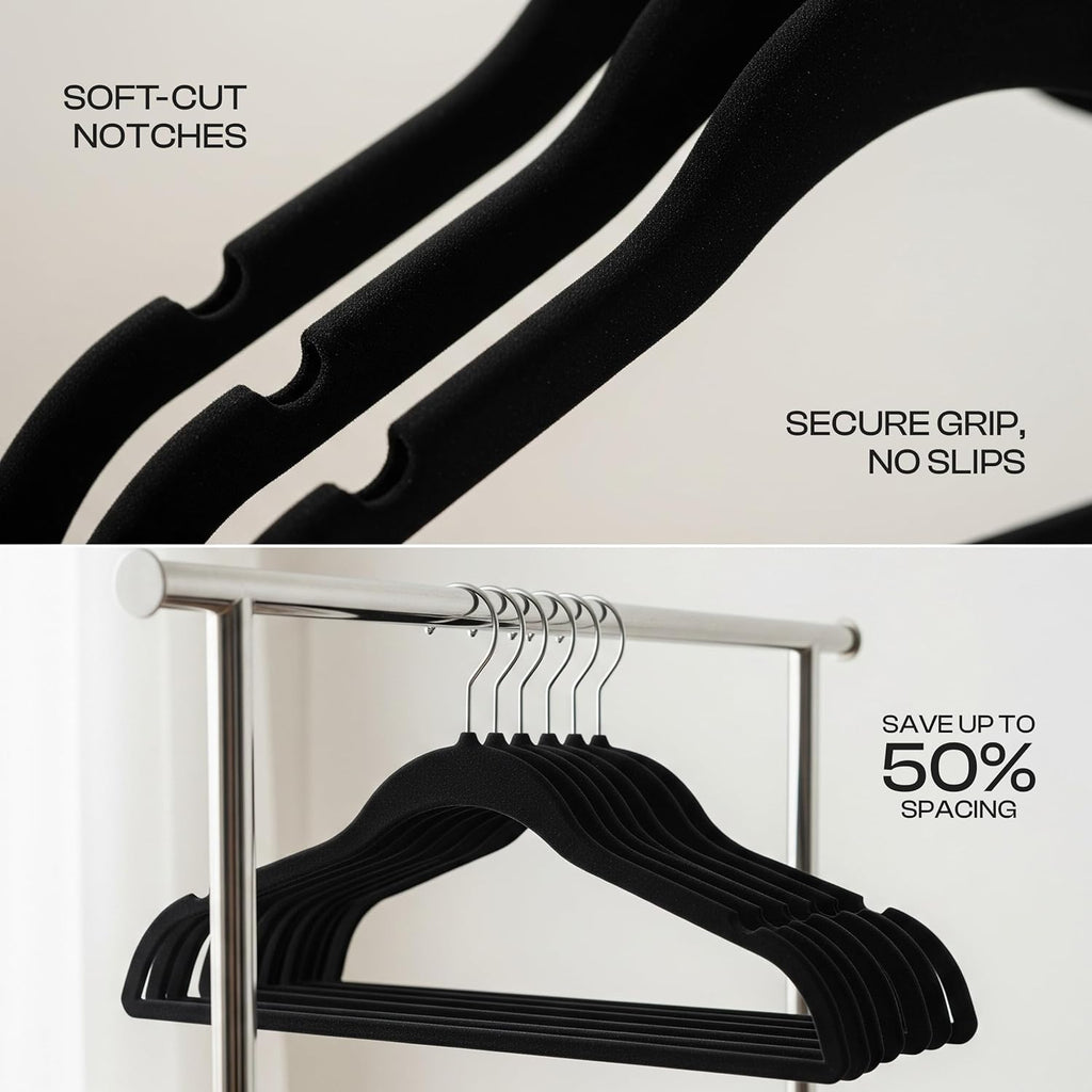 Utopia Home Velvet Hangers - Luxury Non-Slip Slim Coat & Pant Hangers, Space-Saving Design | 20 Pack - Black