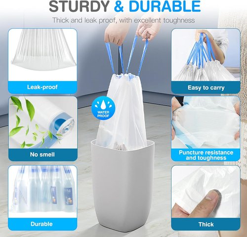 Charmount 4 Gallon Small Trash Bags - 200 Count Drawstring Mini Garbage Liners for Home & Office