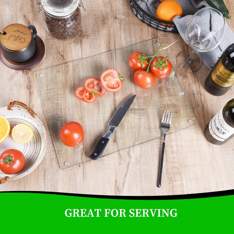Tempered Glass Cutting Board for Kitchen, Clear Cutting Board for Countertop, Dishwasher Safe, Scratch Resistant, Heat Resistant, Shatter Resistant (16"x12" & 12"x8")