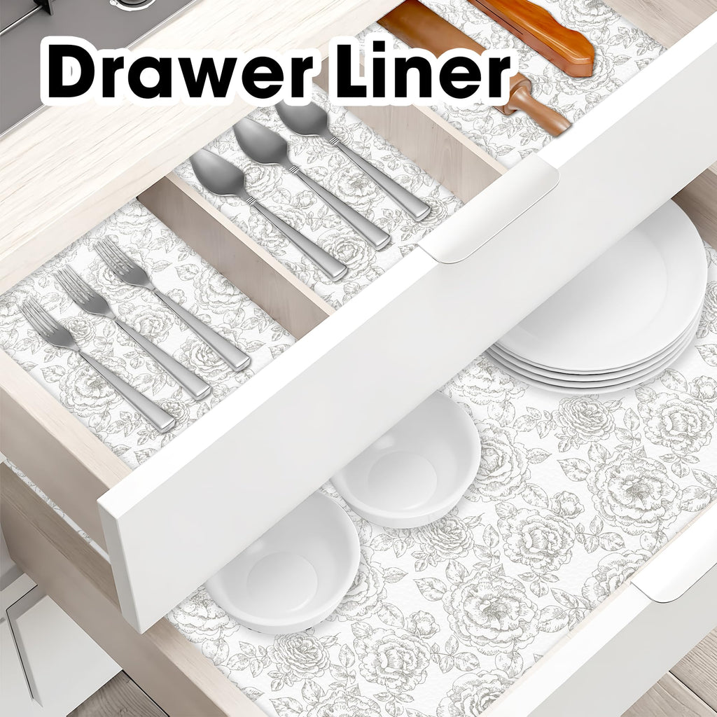 Drawer and Shelf Liner for Kitchen Cabinets Non-Adhesive, Non-Slip Cabinet Liner Shelf Paper Strong Grip Waterproof Easy to Clean for Kitchen Shelves Cupboard, Flower,23.6IN X 30FT